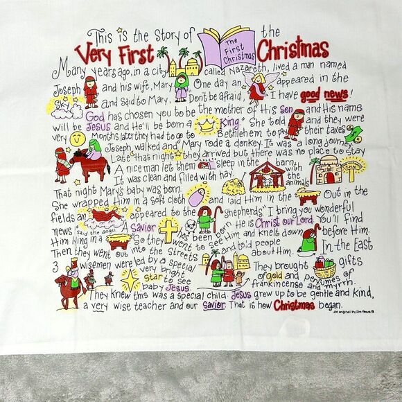 VTG Very First Christmas Standard Pillowcase USA Soul Harvest Mills Jesus White - Picture 1 of 7